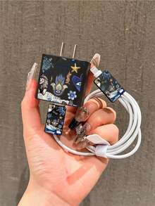 4pcs 777 Devil's Eye Charger Protector Case, Data Cable Organizer Set - 20W/18W Charger Adapter, Adapter Head Cover, Compatible With IPhone 11/12/13/14/15/16/13 Pro Max/16 Pro Max/17 Pro Max/15 Pro Max - Black - View 2