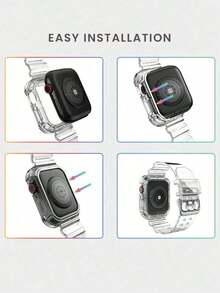2 In 1 Sport Band With Bumper Compatible With Watch Band 38/40/41/42/44/45//49mm,Sports Protective Wristband Strap Compatible With 11/10/9/8//6/5/4/3/2/1/SE Ultra Women Man No Screen Not Included Watch - Glitter Clear Black - View 5