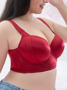 Plus Size Women's Burgundy Bra - Luxurious High Luster, Sexy Lift And Support, Comfortable For Autumn/Winter - Burgundy - View 10
