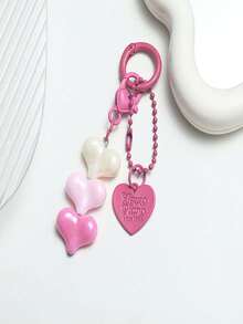 1pc Resin Heart-Shaped Dopamine Color Beaded Keychain Pendant, Colorful Heart Charm Accessory, Sweet Bag/Purse Decor - Multicolor - View 3