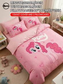 2/3pcs My Little Pony Bedding Set, Cute Cartoon Pattern, Breathable & Skin-Friendly, Soft & Pilling Resistant, Home Textile, Room Decor, Includes 1 Duvet Cover And 1/2 Pillowcases, Excl. Comforter, Suitable For Twin/Full/Queen/King Size Beds, All Seasons, Multiple Sizes Available, Machine Washable, Elegant Gift, Pink - Multicolor - View 10