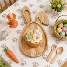 1pc Wooden Rabbit Egg Tray, Easter 30*17cm Rabbit Egg Plate, Cheese Display Food Tray Suitable For Butcher Block, Vegetables, Fruits, Salad - Multicolor - View 6