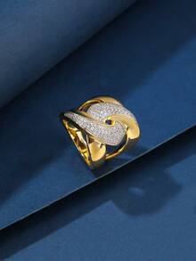 1pc Copper Zirconia Material Fashionable Charm Heavy-Duty X Letter Unisex Ring, Suitable For Gift, Women's Holiday And Daily Wear