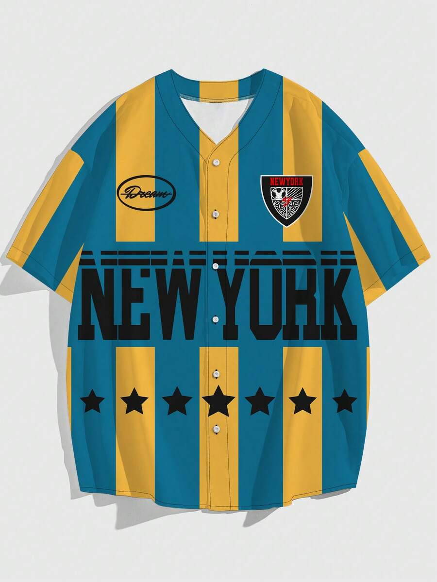 Men's Letter Print Short Sleeve Single-Breasted Casual Shirt - Multicolor - View 1