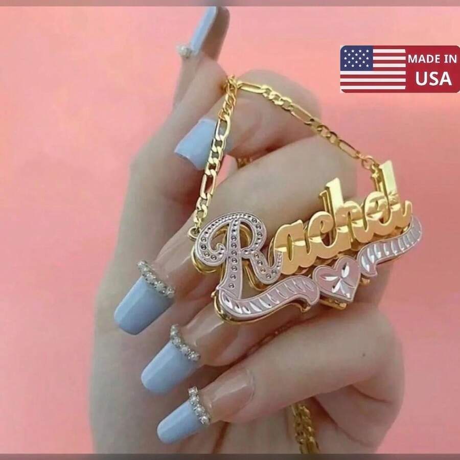 Custom Double-Layer Corrosion 1-3NK Necklace, Custom Name Necklace, Layered 3D Hip-Hop Style Two-Tone Personalized Nameplate Necklace, Women's Gift Jewelry - Nhiều màu - Xem 1