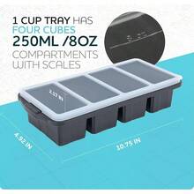 Silicone Freezer Tray With Lid - Soup Freezer Container Molds - Large Ice Cube Tray - Makes 8 Perfect 1 Cup Portions Cubes, 2 - Pack Freezer Storage Food Soups Meal Prep - Oven Dishwasher - - 1杯,灰色 - 查看 6