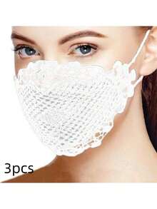 蕾丝耳钩式口罩，万圣节和圣诞节服装口罩，新年礼物，蕾丝薄口罩，户外防尘防晒口罩 - 彩色 - 查看 17