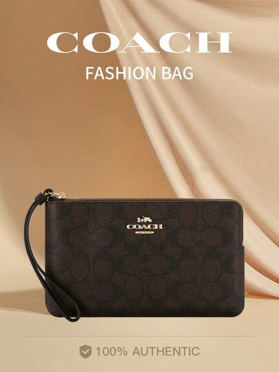 Coach Corner Zip 16 Wristlet Wallet For Women PVC Leather Purse And Clutch For Mobile Keys Coins With Strap