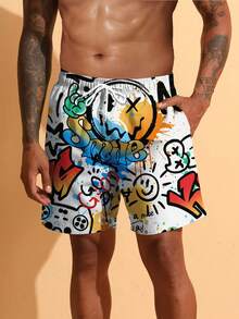 男士沙滩短裤，适合度假游泳，夏季抽绳设计，休闲日常户外度假沙滩短裤，单层无内衬速干夏威夷风情 - 彩色 - 查看 1