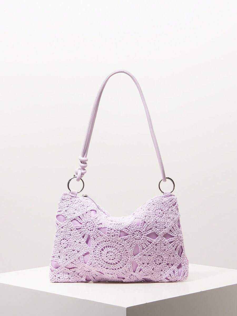 Ditsy Floral Bohemian Style Beach Bag, Women's Holiday Outfit, Travel Essential, Ladies Handbag, Women's Gift, Valentine's Day, Elegant Ladies Bag (Random Pattern) - Mauve Purple - View 1