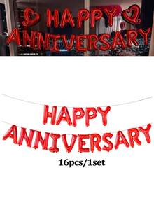 Happy Anniversary Decoration Set, Happy Anniversary Banner, ILOVEYOU Foil Banner Balloon, Red Heart Foil, Red Latex, Heart Shaped Foil Balloon, Bow Balloon, Suitable For Valentine's Day, Anniversary, Engagement, Proposal, Wedding, Romantic Home Decor - Multicolor - View 14