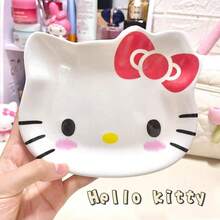 1pc Sanrio Hello Kitty Porcelain Serving Tray, Oval Polished White Plate With Red Bow Decor, Multifunctional Jewelry Holder Dish, Ideal For Holidays And Gifts, Especially Christmas And Thanksgiving, Made Of Shatterproof Material, Also Can Be Used As A Coffee Or Afternoon Tea Tray - Multicolor - View 5