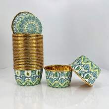 50个波西米亚风纸杯蛋糕模具，一次性纸质蛋糕衬垫，精致纸质蛋糕杯，纸杯蛋糕模具，烘焙工具，厨房小工具，厨房配件 - 彩色 - 查看 11