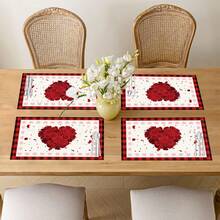 1pc/4pcs/6pcs Valentine's Day Themed Printed Linen Placemats, Suitable For Dining Table, Valentine's Day, Can Be Used As Valentine's Day Gift, Valentine's Day Decor, Applicable For All Seasons, Modern Washable Dining Table Mat, Room Decor, Coasters, Kitchen Dining Table Mats, Indoor/Outdoor Party Decor, Home Decor, Ideal Gift