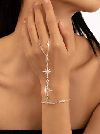 1 pieza Pulsera de cadena de dedo con octágono enlazado de moda, pulsera de dedo enlazada para mujer, regalo de Año Nuevo, Día de San Valentín y días festivos