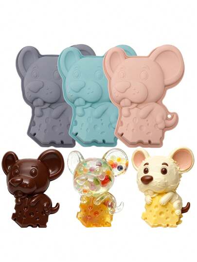 1 pieza Molde de silicona con diseño de ratón y queso, herramienta de repostería, molde para tartas, bandeja para mousse, molde para chocolate, mousse, gelatina y cera, herramienta de cocina