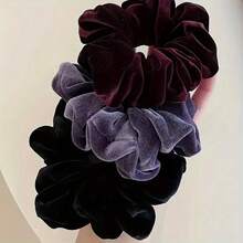 3 Pieces Women's Fluffy Hair Bands - Large Elegant Curly Hair Bands With Ruffles, Soft Purple, Black And Gray, Suitable For Casual And Formal Styles, Autumn Hair Accessories, Formal Hair Accessories, Fashion Hair Accessories, Soft Texture - 3件套 多色 - 查看 9