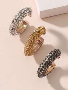 3 件/1 件时尚水钻夹式耳环套装（可调节） - 彩色 - 查看 6