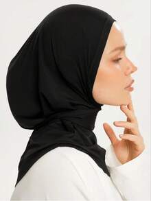 1 buc. Șapcă musulmană simplă cu nasturi pentru femei, culoare solidă, subțire și elastică reglabilă, șapcă hijab sport, potrivită pentru toate anotimpurile