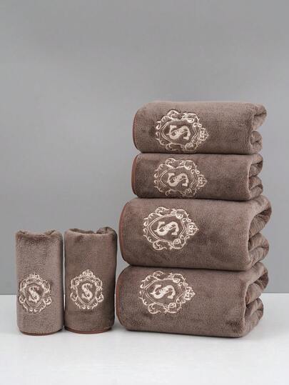 3/2/1pc Coral Fleece Absorbent Super Soft Fiber Solid Color Embroidered Bath Towel Or Hand Towel, Embroidered Soft Absorbent Towel For Bathroom, Hotel, Gym, Travel, Gift, Salon, Sports, Outdoor, Beach, School, Back To School, Travel Accessories, Home Essentials, Towels, Skin Care