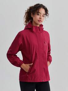 1pc Women's Color Block Spring/Autumn Windbreaker, Outdoor Sports Lightweight Waterproof Hooded Jacket, Suitable For Running Hiking - Burgundy - View 5