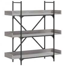 Larryhot Libreria 3 Ripiani Grigio Sonoma 100x33x108,5 Legno Multistrato, Facile da assemblare, dall'estetica elegante e raffinata, pratica per riporre gli oggetti, la scelta ideale per l'organizzazione e la decorazione domestica - Grigio - Visualizzare 2