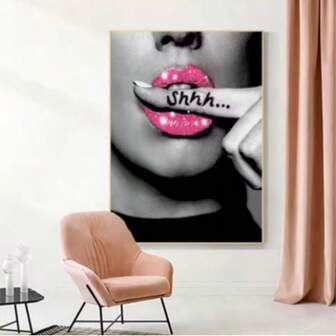 1 件无框海报墙饰性感女性时尚卫生间墙饰海报帆布画粉色闪光卷纸浴室印刷图片装饰画