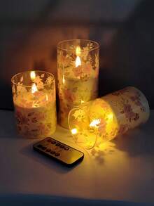 三件套：无焰粉色蜡烛，带遥控定时器；闪烁玻璃蜡烛；爱情主题装饰；LED柱形蜡烛；玫瑰花桌面装饰，适用于家居装饰、婚礼、母亲节、情人节、餐桌摆饰 - 粉色 - 查看 5