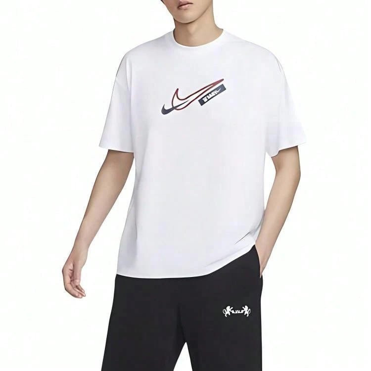 Nike 耐克品牌标志印花圆领透气短袖T恤,白色 - 白色 - 查看 1