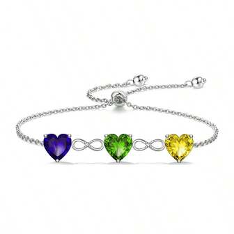 1 pieza Pulsera de plata de ley 925 con zirconia de colores en forma de corazón infinito para mujeres, adecuada para uso diario, vacaciones, regalo para familia, amigos, Año Nuevo, Día de San Valentín, cumpleaños