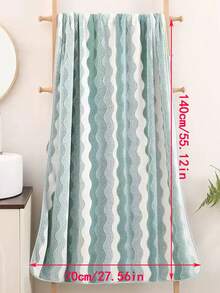 Coral Fleece Striped Simple Soft Absorbent Bath Towel/Hand Towel, Available Bathroom Decor - Green - View 4