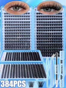 CMAYOME 384/512/544对睫毛套装，10-16mm混合密度睫毛工具套装，新款10-16mm猫眼D卷睫毛，DIY自然妆容睫毛嫁接套装，超柔软轻盈睫毛嫁接套装，睫毛胶水套装，适合日常使用、婚礼、约会、派对、音乐节、万圣节、簇状睫毛、单根睫毛、专业假睫毛妆容 - 彩色 - 查看 6