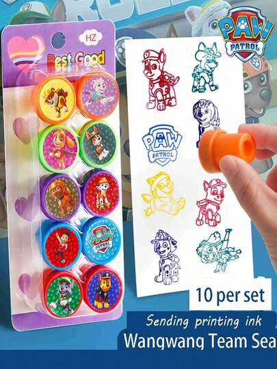 10pcs/Set Paw Patrol Themed Cartoon Stamps, Includes Designs Of Chase, Skye, Rubble, Etc. Perfect Birthday Party Favors, School Rewards, Great For Birthday And Holiday Parties