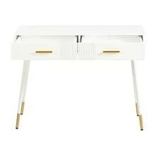 Dressing Table, Vanity Table, Desk With 2 Drawers, Metal Legs, White, Dimensions: H 76 Cm * W 100 Cm * D 40 Cm (Without Mirror) - White - View 11