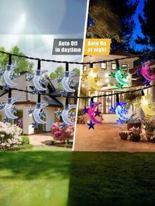 1 Stück Outdoor Solar betriebene Stern & Mond Lichterkette - 5m/7m/17m, 8 Beleuchtungsmodi, 20/50/100 LED Perlen, IP65 wasserdicht, Outdoor Feiertags Dekorative Beleuchtung, Mubarak Fairy Lights, geeignet für Garten, Hof, Pavillon, Terrasse, Veranda, Camping, Hochzeit, Party, Geburtstag, Eid Dekoration (Warmweiß/Weiß/Farbig) - Taubenblau - Übersicht 6
