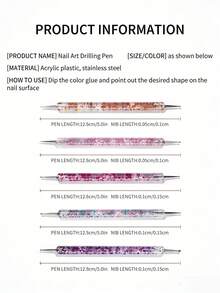 5PCS Professional Double-Ended Nail Tools - Diamond-Accented Carving & Dotting Pens, Wave Dotting & Sequins Application Brushes For Nail Decor - 彩色 - 查看 9