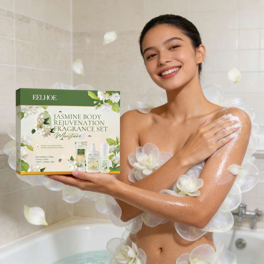 3-Piece Jasmine Body Care Set - Shower Gel, Body Lotion & Perfume Spray, Gentle Cleansing, Moisturizing, Long-Lasting Fragrance, With Vitamin C & Aloe For Skin Barrier Protection, Daily Skincare Routine & Gift Set,Gifts For Men And Women Suitable For Valentine's Day, New Year's Day, Birthdays, Weddings, And Parties,Skin Care Sets,Makeup,Skin Care,Travel Essential,Quick Ship Items,Free Shipping - Aloe Vera - 查看 1