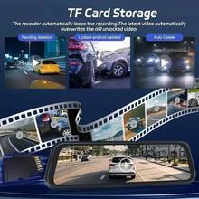 4K Rear View Mirror Dash Cam For Cars - 9.66" Touch Screen, Front And Rear Dual Recording, Wide Angle, Night Vision, Loop Recording | Includes 32GB SD Card | Ideal For Road Trips & Vehicle Security | Perfect Halloween/Christmas Gift - Premium Mirror Dash Cam-32G - 查看 8