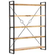 Larryhot Libreria a 5 Ripiani 140x30x180 cm in Legno Massello di Mango, Facile da assemblare, dall'estetica elegante e raffinata, pratica per riporre gli oggetti, la scelta ideale per l'organizzazione e la decorazione domestica - Castano - Visualizzare 5