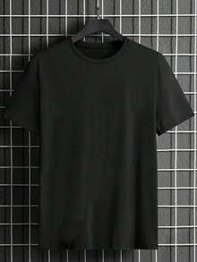 Camiseta de manga corta para hombre de 180 g, estilo veraniego, informal, versátil y con cuello redondo. - Negro - Ver 2