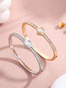 独特小众高端感心形锌合金手链 - 銀色 - 查看 1