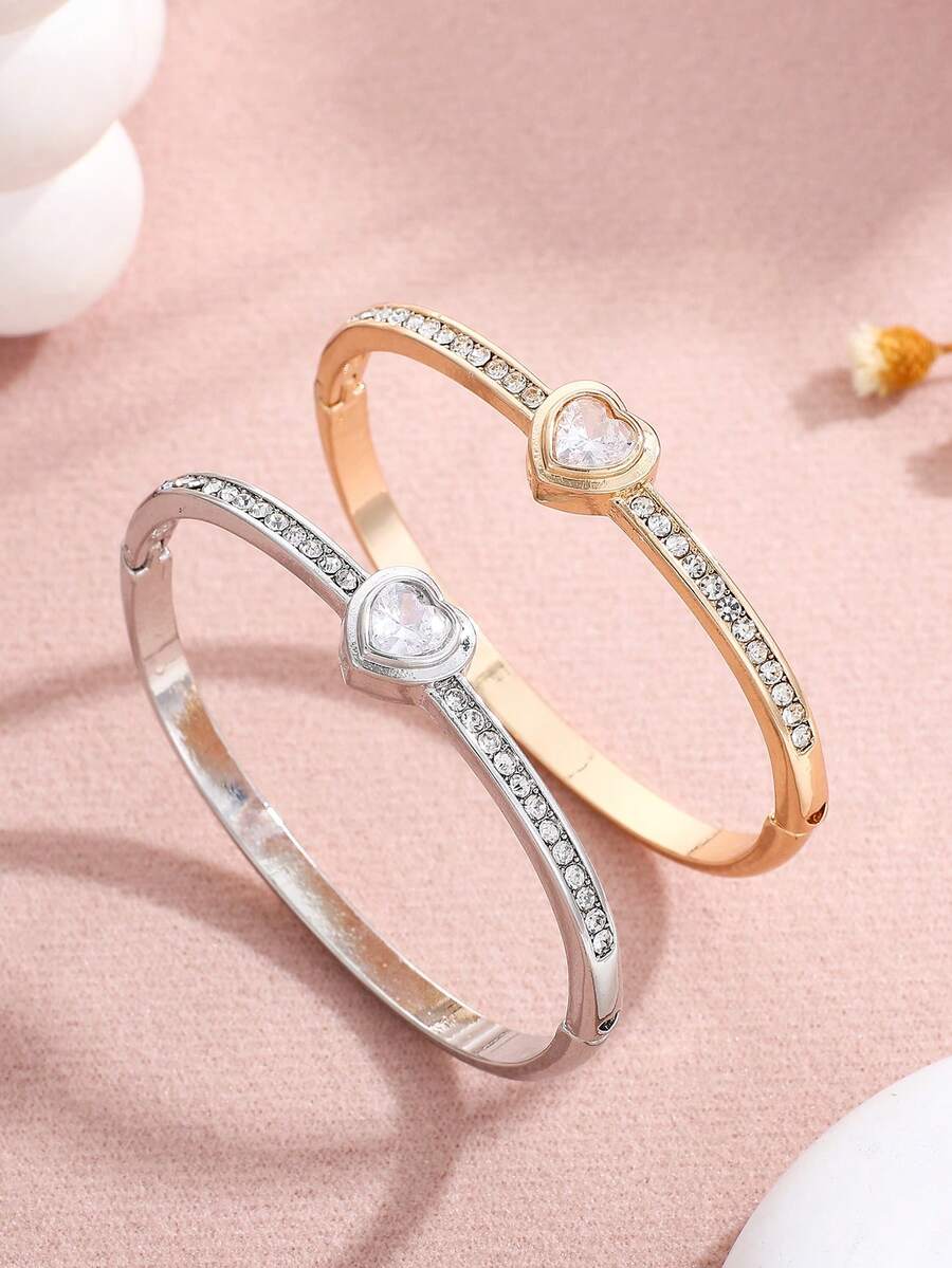 独特小众高端感心形锌合金手链 - 銀色 - 查看 1