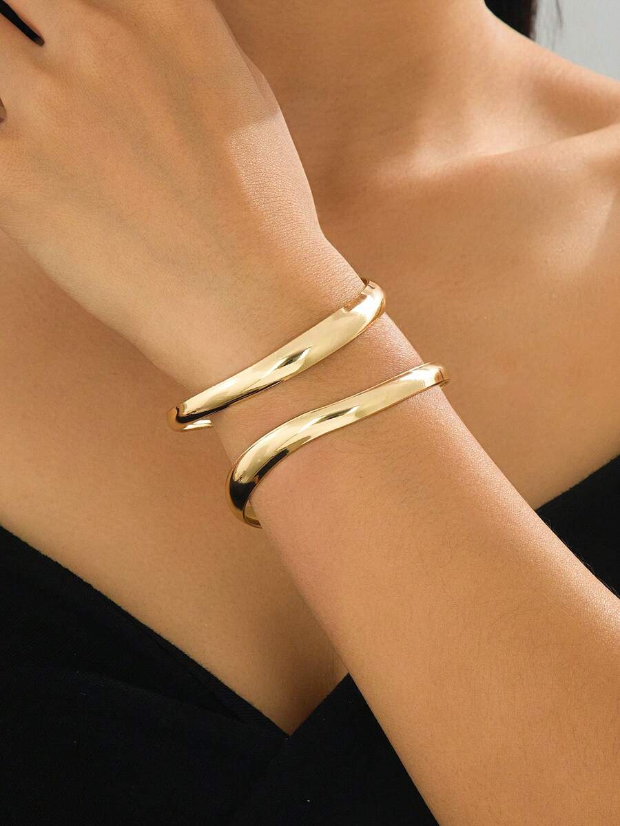 1 pieza Pulsera minimalista casual única de doble línea de oro para mujer - Amarillo Oro - Ver 1