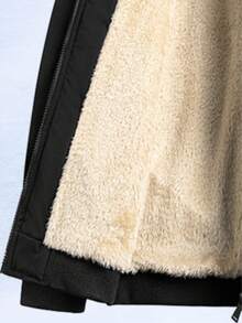 Men's Zip-Up Hooded Jacket, Suitable For Autumn/Winter Outdoor Wear, Black Warm Long Sleeve Zip-Up Jacket, Casual Flannel Jacket, Suitable As A Gift For Friends, Husbands, Boyfriends - Black - View 6