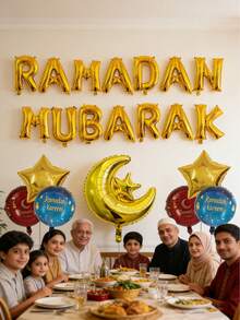 21pcs Eid Mubarak Decorations, Ramadan Decorations, Ramadan Banners And Balloons, Crescent Moon Balloons, Ramadan Balloons, Eid Mubarak, Eid Al-Adha, Happy Eid Decorations - Multicolor - View 3