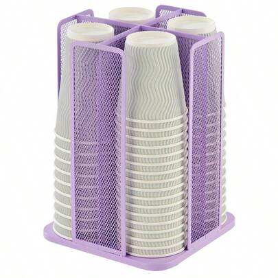 Organizador de almacenamiento de vasos de papel y tapa, giratorio de 360 con 4 compartimentos