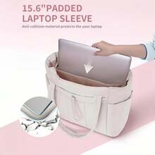 Puffer Tote Bag With Cup Holder & Laptop Compartment & Trolley Sleeve For Travel, Work, Nurse, Women - Beige - View 4