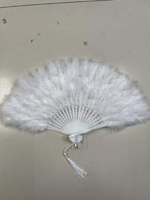 1把1920年代复古折叠羽毛扇，手持扇，适用于服装、舞蹈表演、茶会、婚礼装饰 - 彩色 - 查看 8