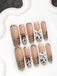 Bộ 10 món trang trí móng tay acrylic cho mùa Thu/Đông, bao gồm: miếng dán móng đính đá màu sâm panh, họa tiết da báo, hình sóng nước, trang sức móng hình quả anh đào đỏ, phụ kiện móng nơ trắng thanh lịch, gel móng màu nude. Thích hợp cho các dịp quan trọng, mùa Thu/Đông, tiệc tùng, ngày lễ. Đi kèm với dụng cụ làm móng, 3 hình dạng móng khác nhau. - Nhiều màu - Xem 11