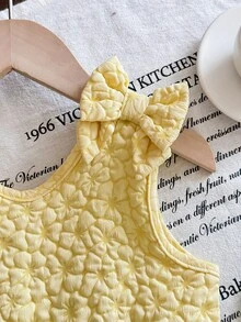 Girls' Yellow Textured Sleeveless Dress With Ruffle Hem, Sweet Princess Style Children Summer Dress - Yellow - View 5